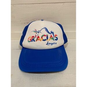 Blue and White Gracias Lempira Honduras Snap Back Hat with Colorful Hummingbird